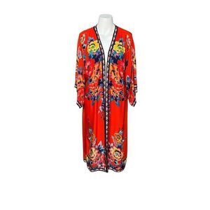 Flying Tomato red floral open front kimono size M/L